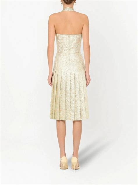 Buy Dolce & Gabbana Jacquard Pleated Bustier Dress .